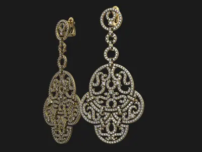 Luxury Designer Gold Round Diamond Earrings 3D print model