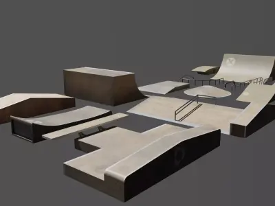 Skatepark SK8 Skate BMX Rail Railing Ramp Trampolines Low-poly 3D model