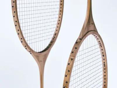 Badminton wooden tennis racket 3D model