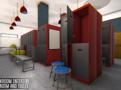 Cloakroom interior - bathroom and toilet Low-poly 3D model