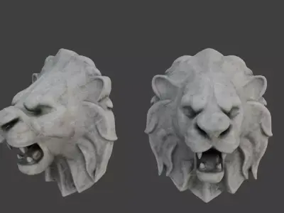 Lion head sculpture Low-poly 3D model