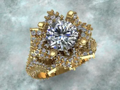 High Jewelry Luxury Diamond Flower Shaped Ring 3D print model