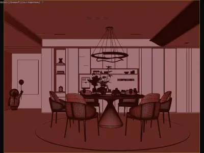 Modern Round Table Luxury Kitchen-Dining 3D Model 3D model