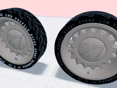 27 inch Artillery style wheels with custom tires 3D print model