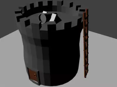 3D fortress castle tower with ladder Free low-poly 3D model