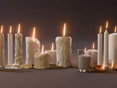 Candle lamp stand collection Low-poly 3D model