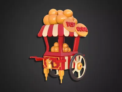 Asset - Cartoons - Food Popcorn Cart 3D model