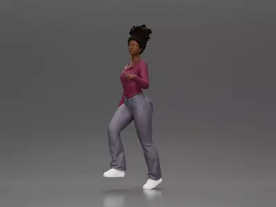 black girl with afro hair walking up stairs 3D print model