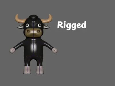 High-Quality 3D Cute Bull Animated For Games Low-poly 3D model