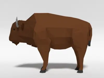Low Poly Cartoon Bison Low-poly 3D model