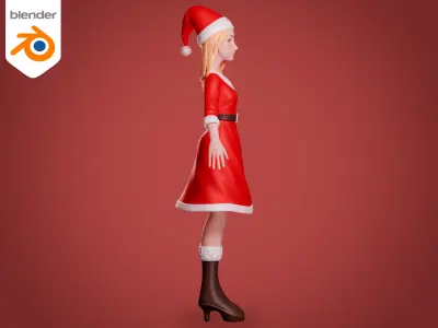 Santa girl cartoon character - Rigged 3D model