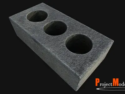 Bricks-Version003 concrete block with three holes Low-poly 3D model