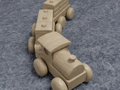 Wooden Toy Train Low-poly 3D model