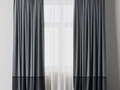 curtain with rod 02 Low-poly 3D model