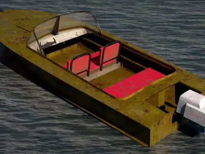 Motor Boat metal old rusty Low-poly 3D model