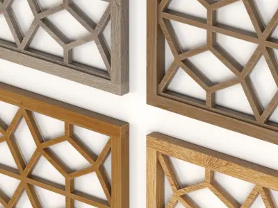 Wood Arabic Islamic pattern decorative grill screen 3D model