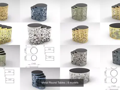 Metal Round Tables 3D Model Collection