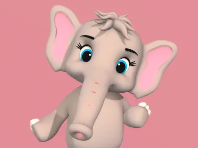 Stylized Toon Elephants rigged Low-poly 3D model