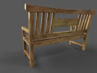 Old Wood Bench Low-poly 3D model