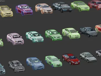 20 Low Poly sedans Low-poly 3D model