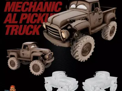 Vintage Mechanical Pickup Truck Model 3D print model