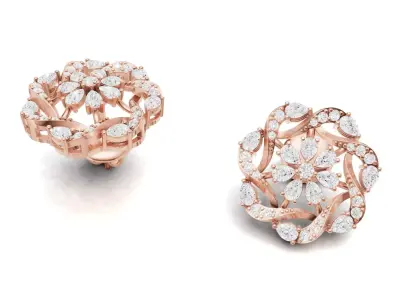 Diamond Gold Earrings with Pear and Round Diamonds For Women 3D print model