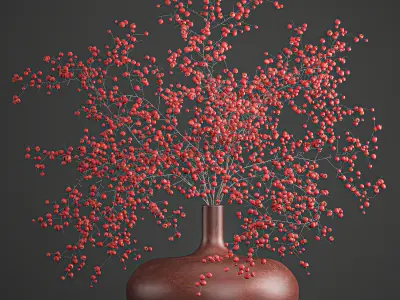 Decorative bouquet of branches with red berries in a vase 97 3D model