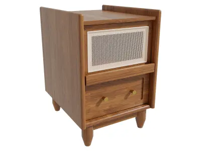 Homary Rustic Rattan Nightstand with Storage Bedside Table 3D model