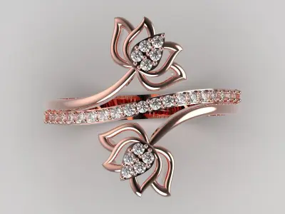 Luxury rose gold ring with flower design diamonds  model jr00111 3D print model