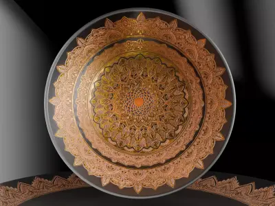 Black Marble and Gold Mandala Tableware Low-poly 3D model