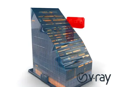 Futuristic Glass Skyscraper with Neon Signs model pack Low-poly 3D model