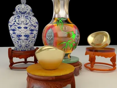 Chinese display stand with vase  3D model