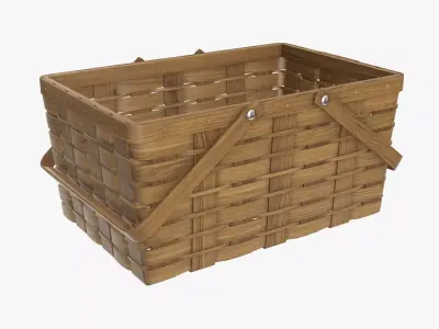 Wicker basket picnic with handles dark brown 3D model