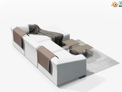 Beautiful Sofa Couch for interior design with tables 3D model