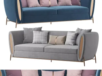 Blue Velvet Upholstered Sofa 3D model