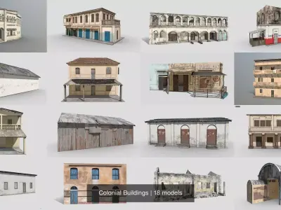 Colonial Buildings 3D Model Collection