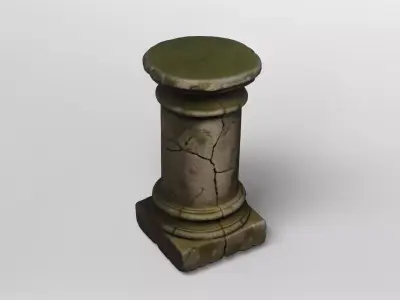 Ancient Cracked Stone Pillar Base 3D model