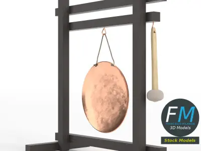 Gong with mallet 3D model