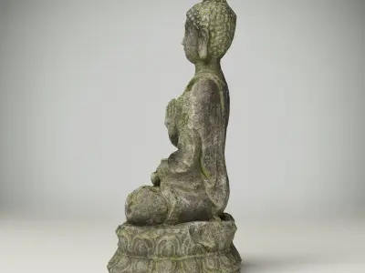 Grey stone Buddha statue Low-poly 3D model Free low-poly 3D model