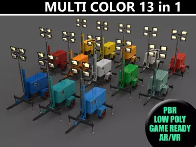PBR Mobile Light Tower Generator A - Multi color Pack 3D Model Collection