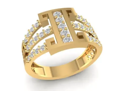 Luxury H Pattern Diamond Ring for Men 1712 3D print model