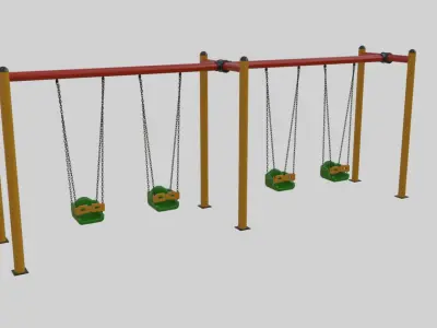 Playground Metal Four Swings - 01 3D model