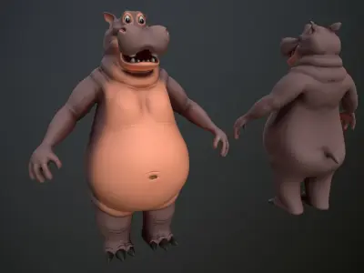 Cartoon Hippo Low-poly 3D model get
