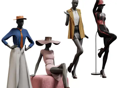 Woman Casual Showcase Fashion Mannequin Set Low-poly 3D model