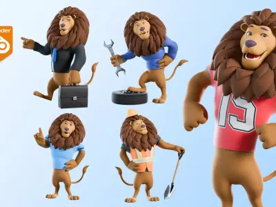 Cartoon Mascot Lion Rigged 3D model 3D model