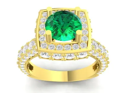 Luxury Emerald Halo Diamond Ring  3496 3D print model
