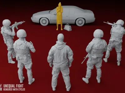 Unequal Fight Low-poly 3D model