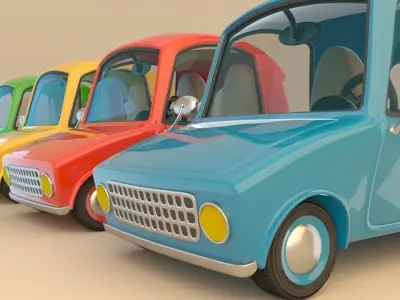 Colorful Low Poly Cartoonist Cute  3D Cars Low-poly 3D model