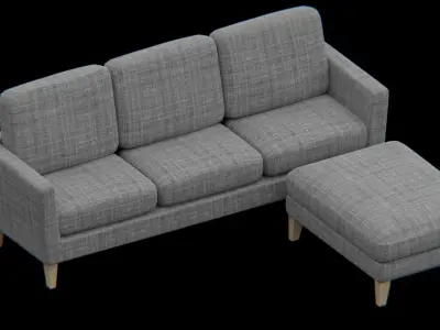 Sofa and Ottoman furniture set Low-poly 3D model