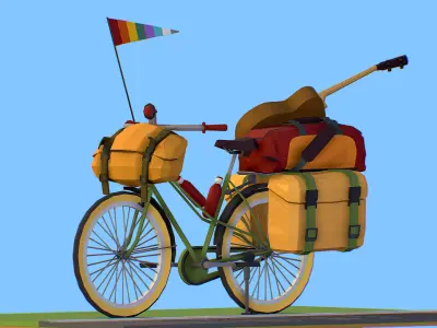 isometric art lowpoly model tourist bike ride Low-poly 3D model